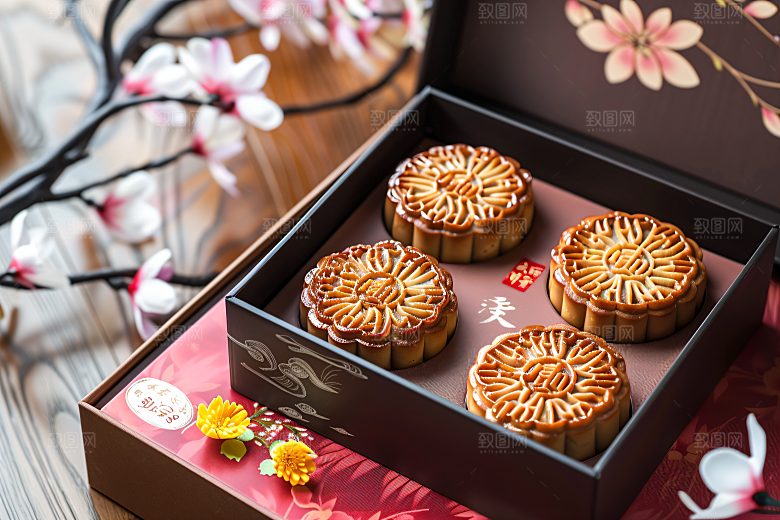 中秋月饼礼盒习俗广式月饼摄影图