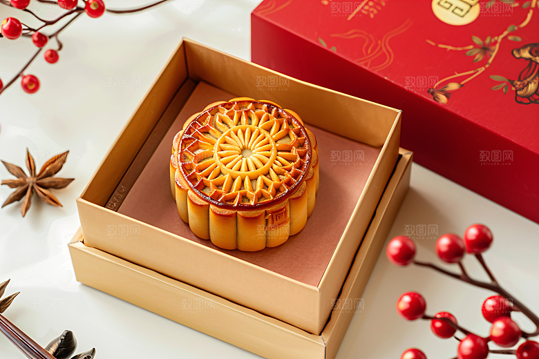 中秋月饼礼盒中秋节文化摄影图