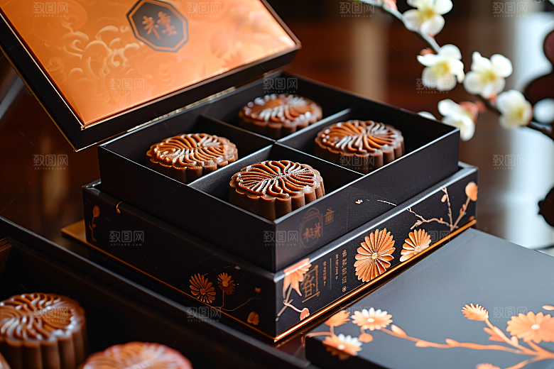 中秋月饼礼盒广式月饼传统节日摄影图