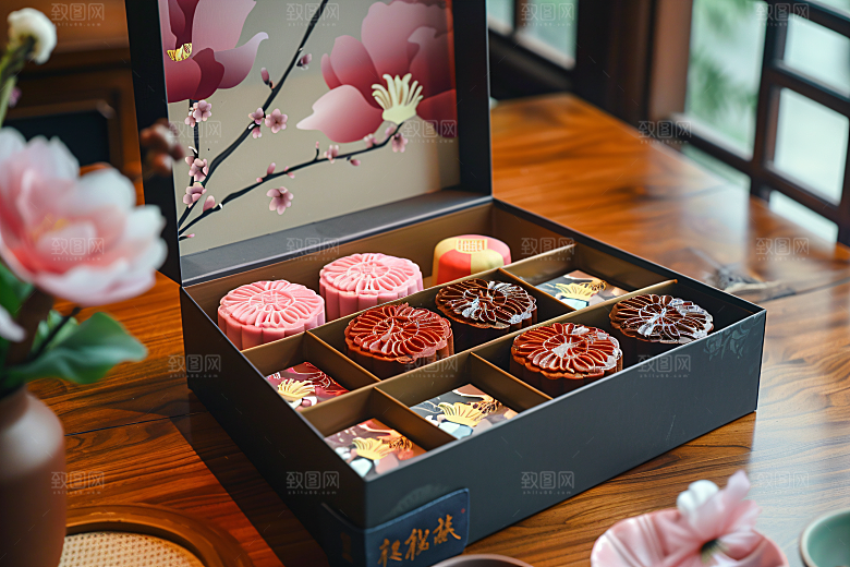 中秋月饼礼盒美食传统节日摄影图