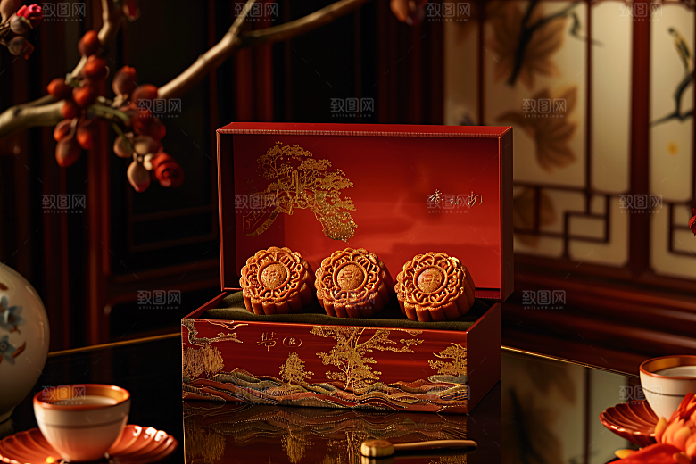 中秋月饼礼盒糕点美味摄影图