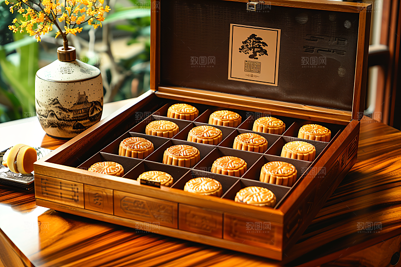 中秋月饼礼盒糕点甜点摄影图