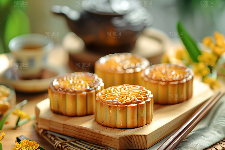 中秋月饼礼盒糕点美味摄影图
