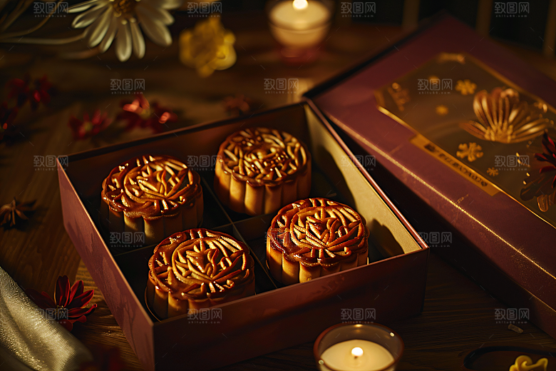 中秋月饼礼盒高清文化摄影图