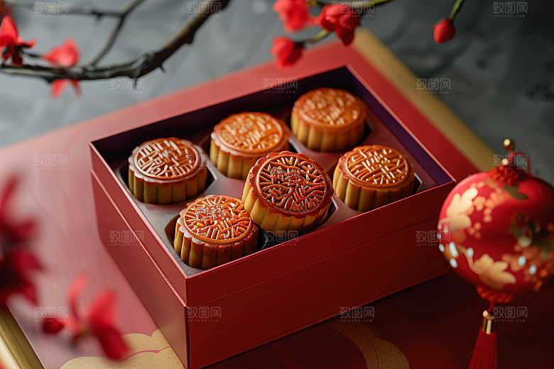 中秋月饼礼盒广式月饼莲蓉月饼摄影图