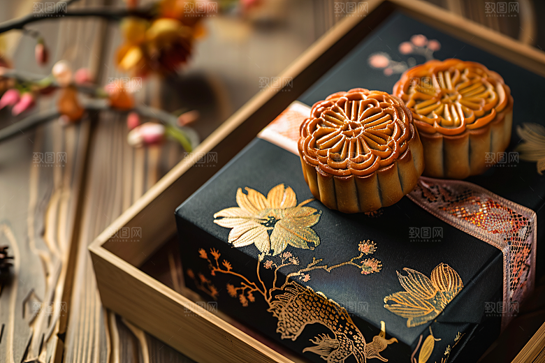 中秋月饼礼盒广式月饼高清摄影图