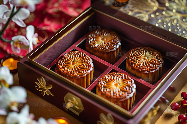 中秋月饼礼盒美味传统节日摄影图
