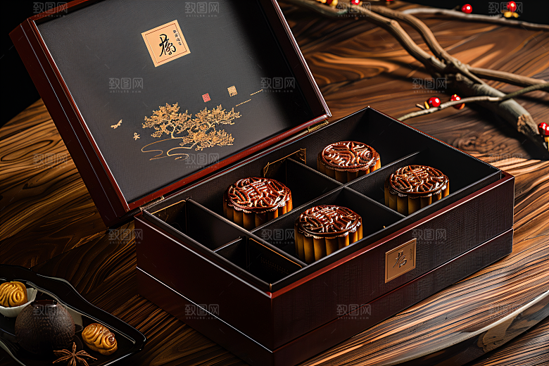 中秋月饼礼盒传统节日广式月饼摄影图