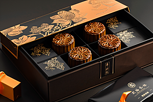 中秋月饼礼盒传统美食糕点摄影图