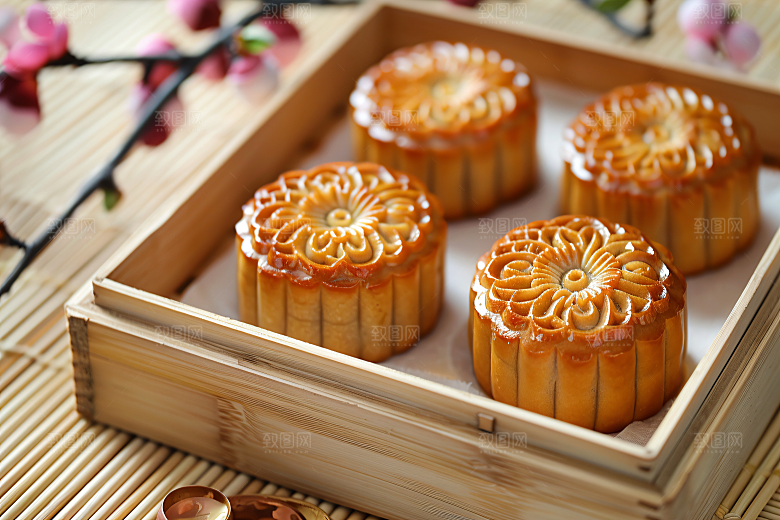 中秋月饼礼盒美食习俗摄影图