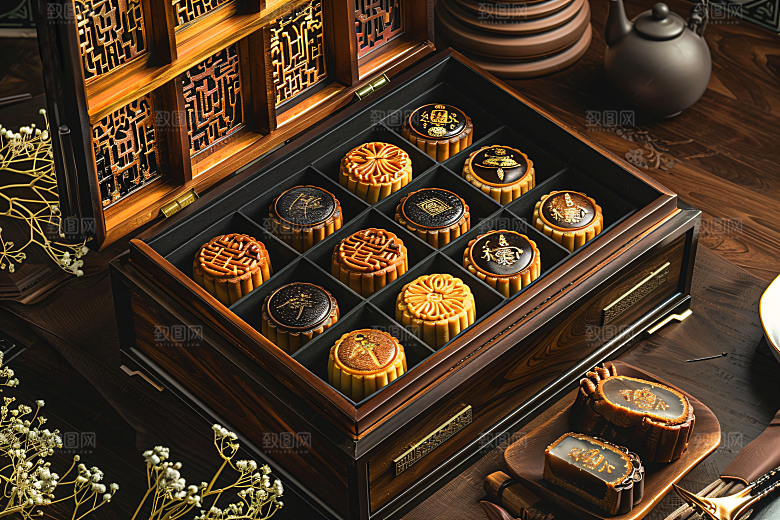 中秋月饼礼盒美食传统美食摄影图