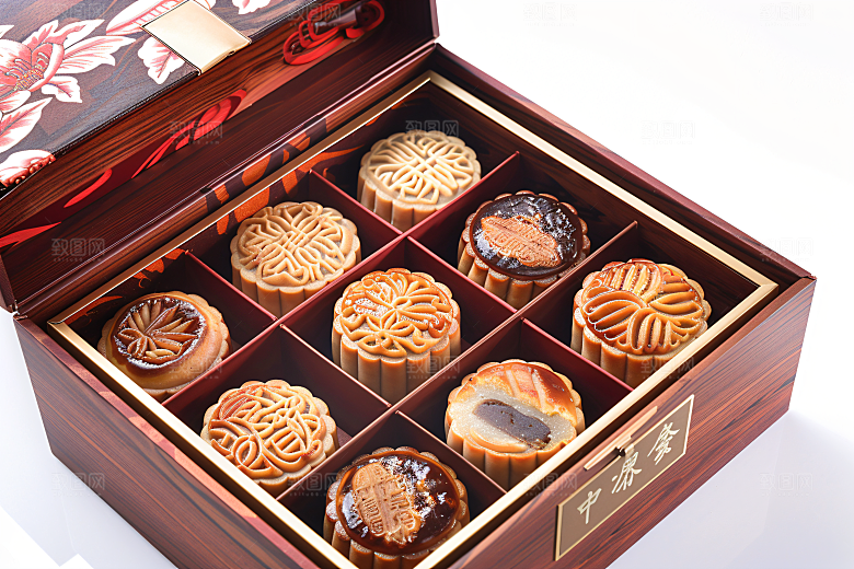 中秋月饼礼盒糕点礼品摄影图