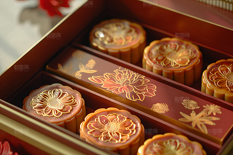 中秋月饼礼盒美食传统美食摄影图