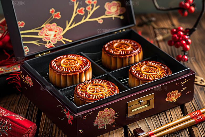 中秋月饼礼盒高清传统节日摄影图