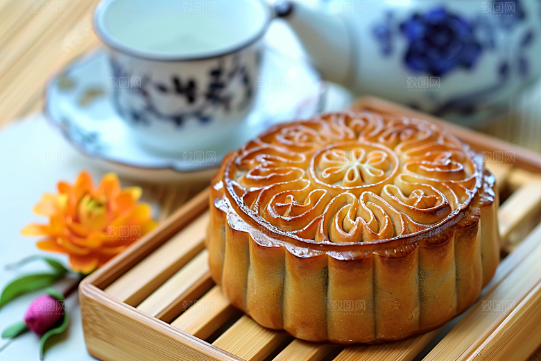 中秋月饼礼盒中秋节甜点摄影图