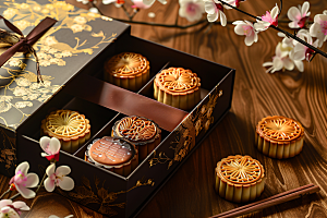 中秋月饼礼盒传统美食高清摄影图