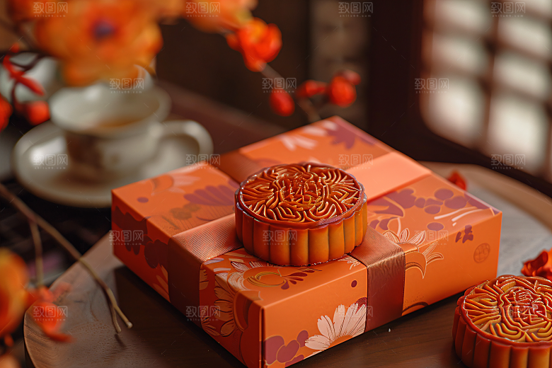 中秋月饼礼盒莲蓉月饼传统美食摄影图