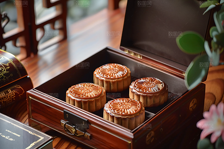 中秋月饼礼盒广式月饼高清摄影图