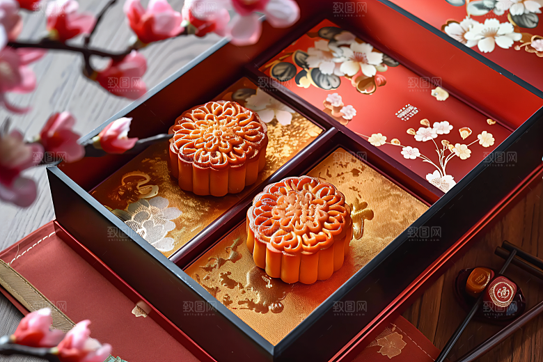 中秋月饼礼盒习俗礼品摄影图
