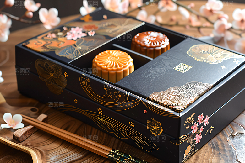 中秋月饼礼盒礼品莲蓉月饼摄影图
