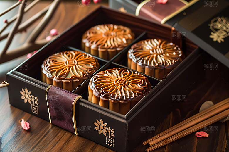 中秋月饼礼盒中秋节广式月饼摄影图