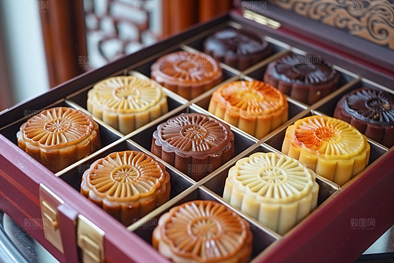 中秋月饼礼盒习俗中秋节摄影图