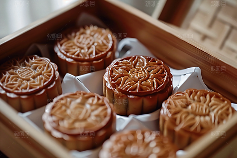 中秋月饼礼盒广式月饼传统节日摄影图