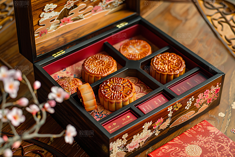 中秋月饼礼盒传统节日精致摄影图