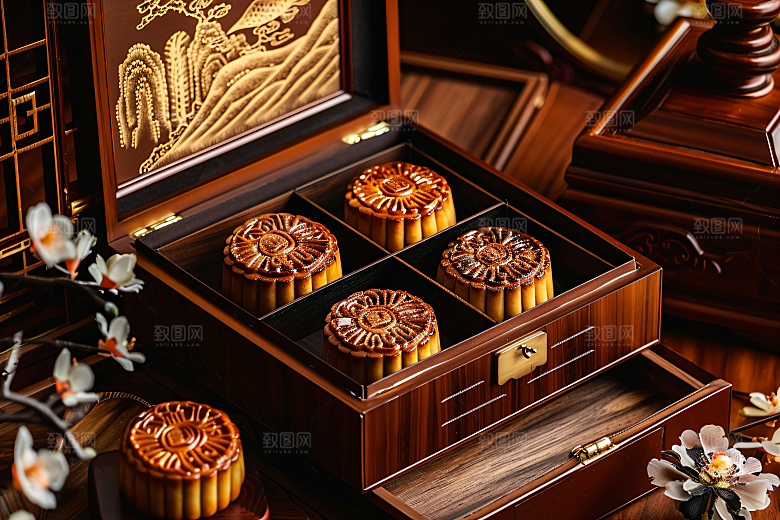 中秋月饼礼盒广式月饼文化摄影图