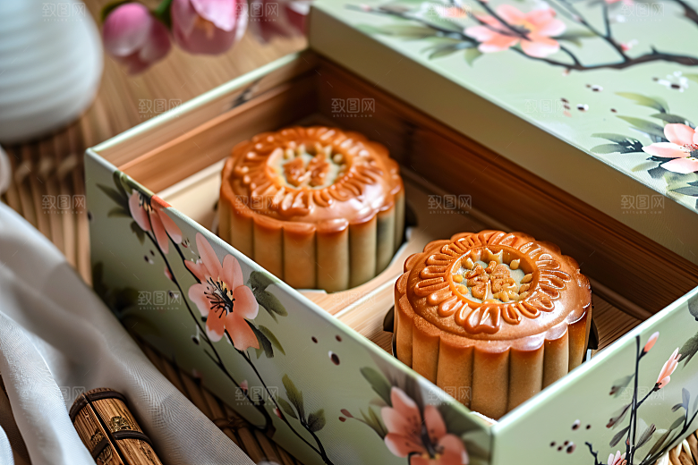 中秋月饼礼盒习俗传统节日摄影图