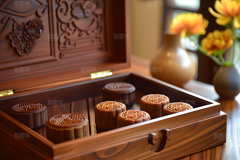 中秋月饼礼盒莲蓉月饼礼品摄影图