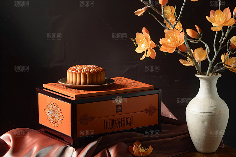 中秋月饼礼盒美食高清摄影图