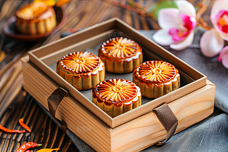中秋月饼礼盒美味美食摄影图