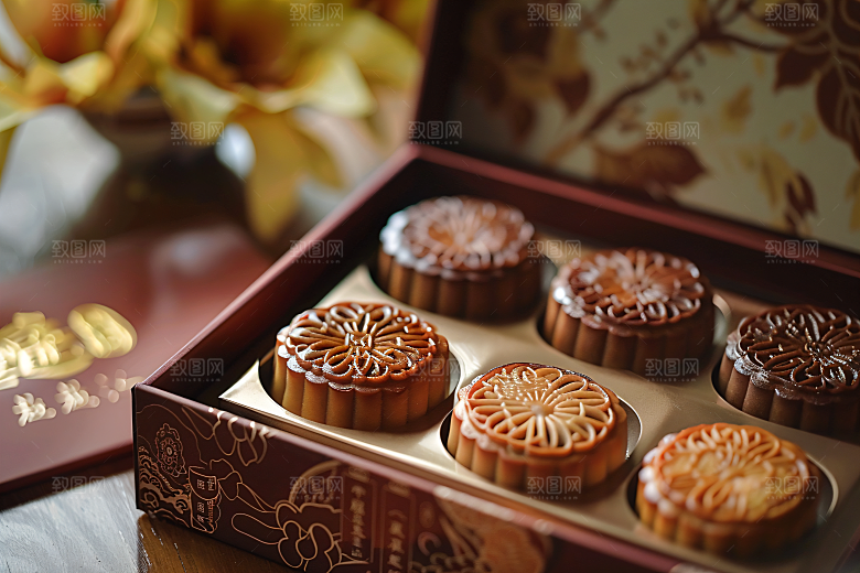 中秋月饼礼盒中秋节传统美食摄影图