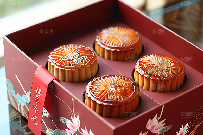 中秋月饼礼盒美食精致摄影图