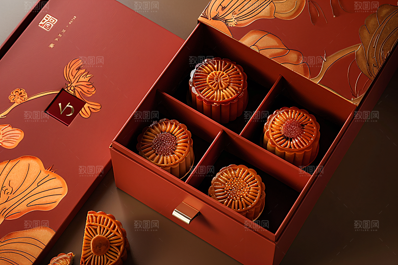 中秋月饼礼盒礼品传统节日摄影图