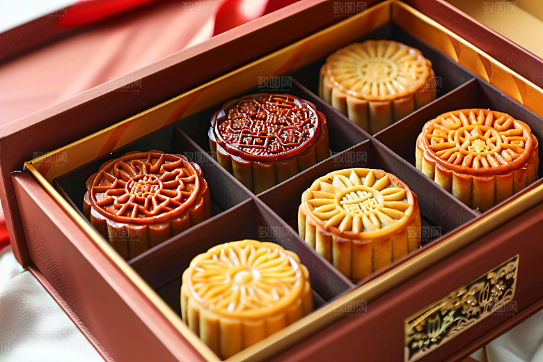 中秋月饼礼盒习俗糕点摄影图