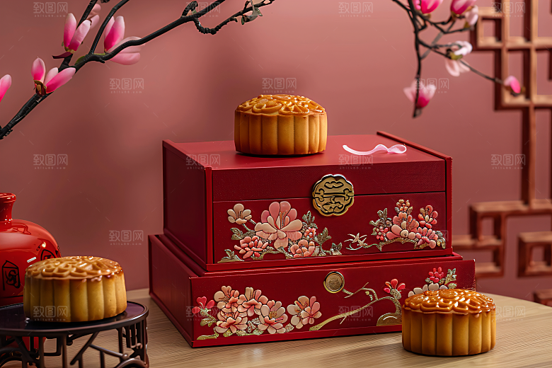 中秋月饼礼盒中秋节传统节日摄影图