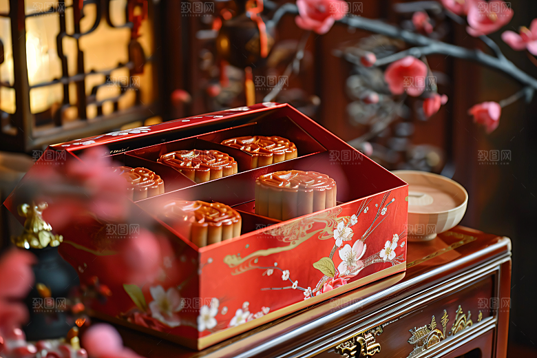 中秋月饼礼盒传统节日礼品摄影图
