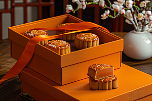 中秋月饼礼盒习俗中秋节摄影图