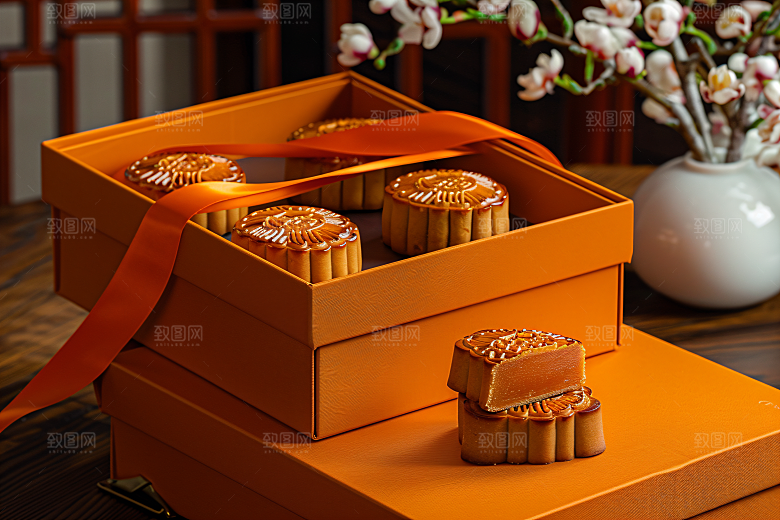 中秋月饼礼盒习俗中秋节摄影图
