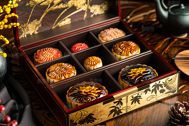 中秋月饼礼盒美味高清摄影图