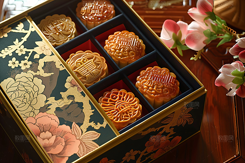 中秋月饼礼盒传统节日中秋节摄影图