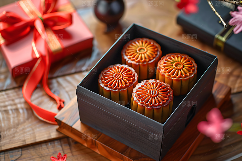 中秋月饼礼盒中秋节美食摄影图