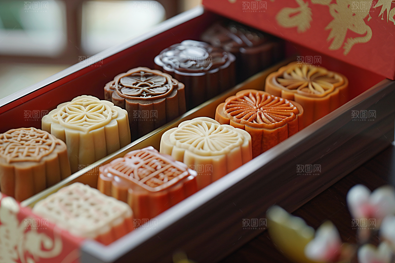 中秋月饼礼盒中秋节传统美食摄影图
