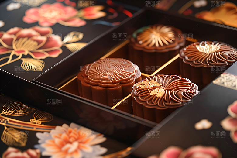 中秋月饼礼盒美食文化摄影图