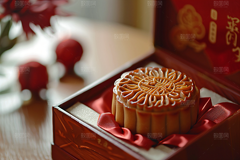 中秋月饼礼盒精致甜点摄影图