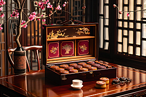 中秋月饼礼盒文化美食摄影图