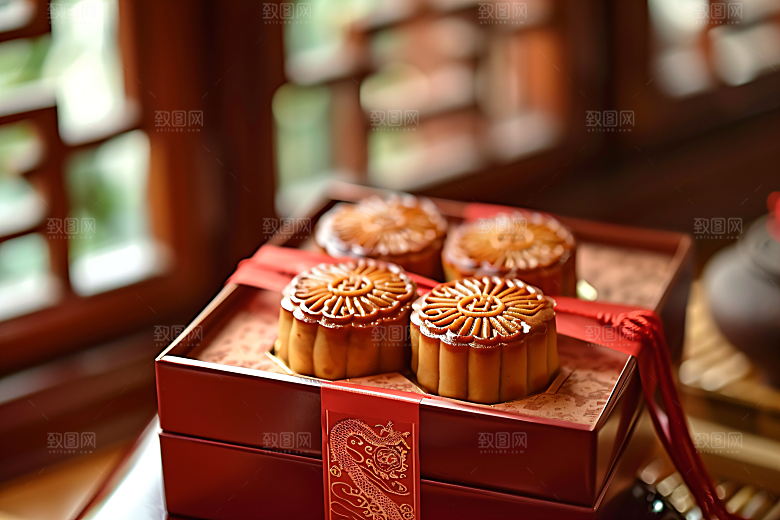 中秋月饼礼盒甜点文化摄影图