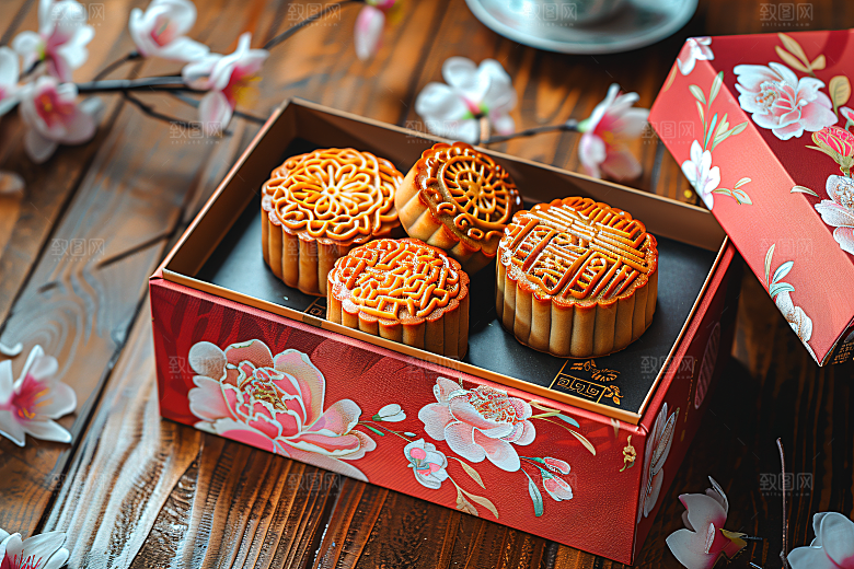 中秋月饼礼盒甜点糕点摄影图